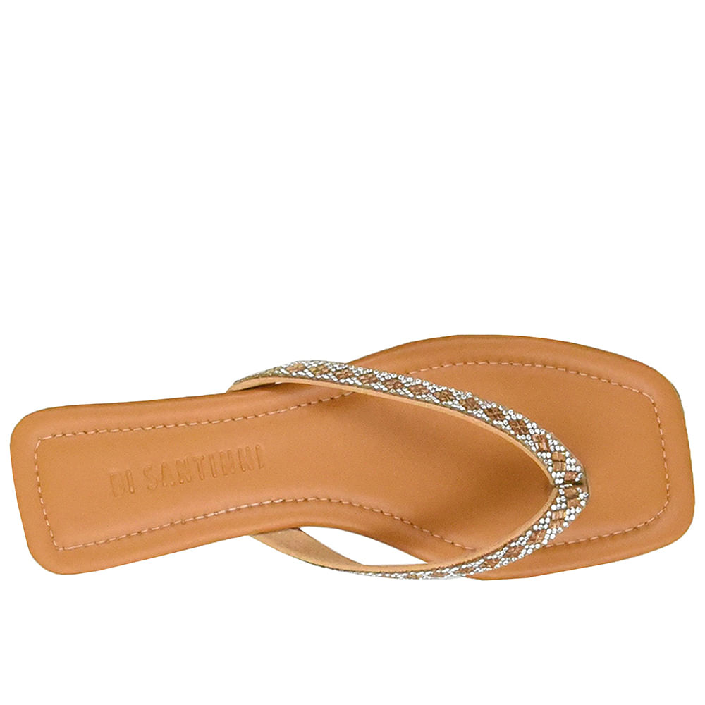 Chinelo Feminino Quadrado com Strass Di Santinni Caramelo