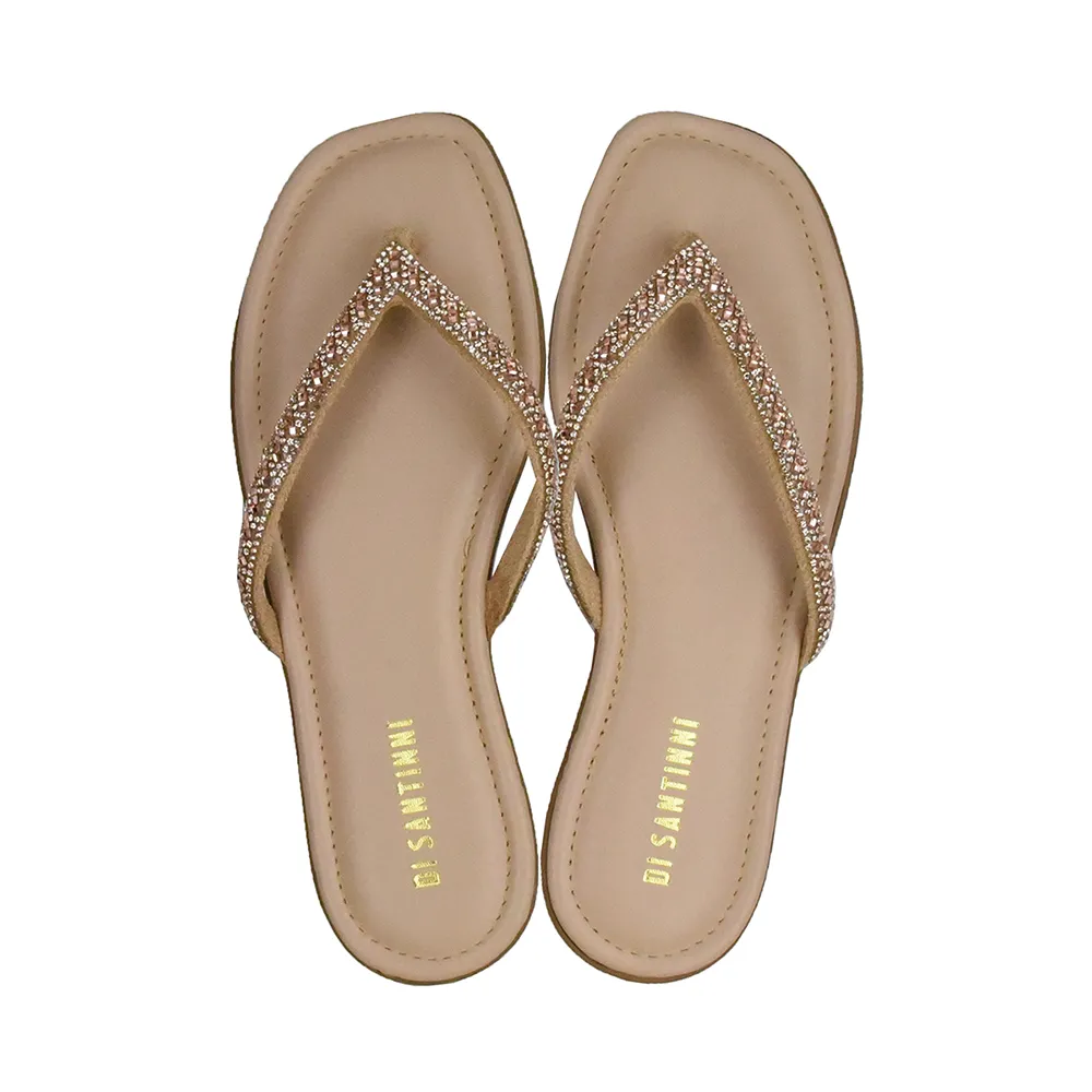 Chinelo Quadrado com Tira de Strass Di Santinni Feminino Bege