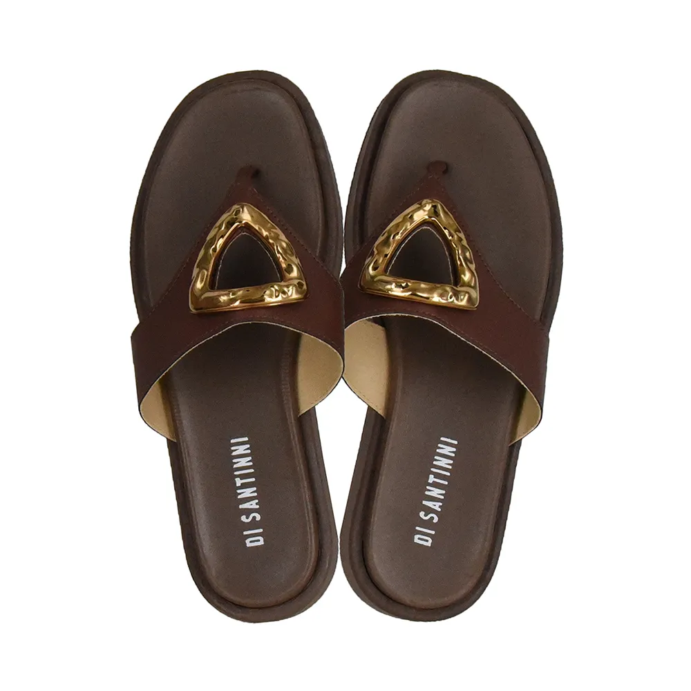 Chinelo com Tiras Largas e Detalhe em Metal Di Santinni Feminino Marrom
