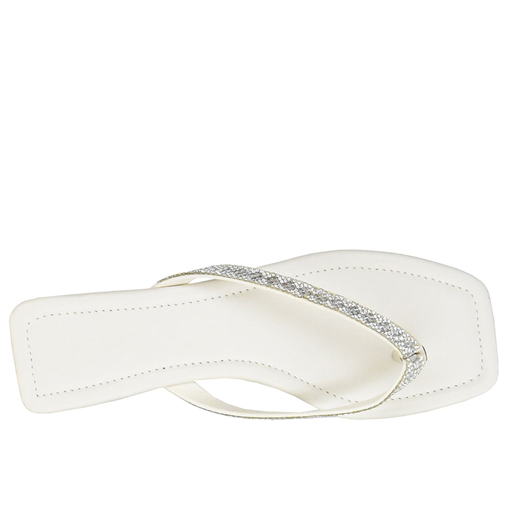 Chinelo Feminino Quadrado com Strass Di Santinni Off White