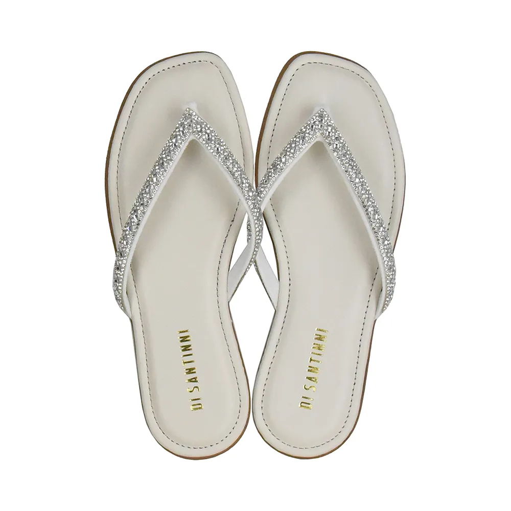 Chinelo Quadrado com Tira de Strass Di Santinni Feminino Branco