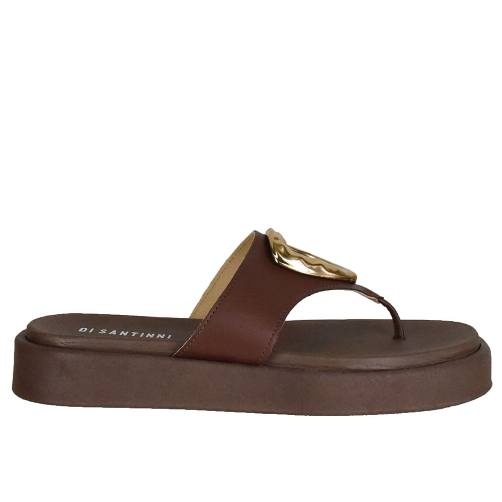 Chinelo com Tiras Largas e Detalhe em Metal Di Santinni Feminino Marrom