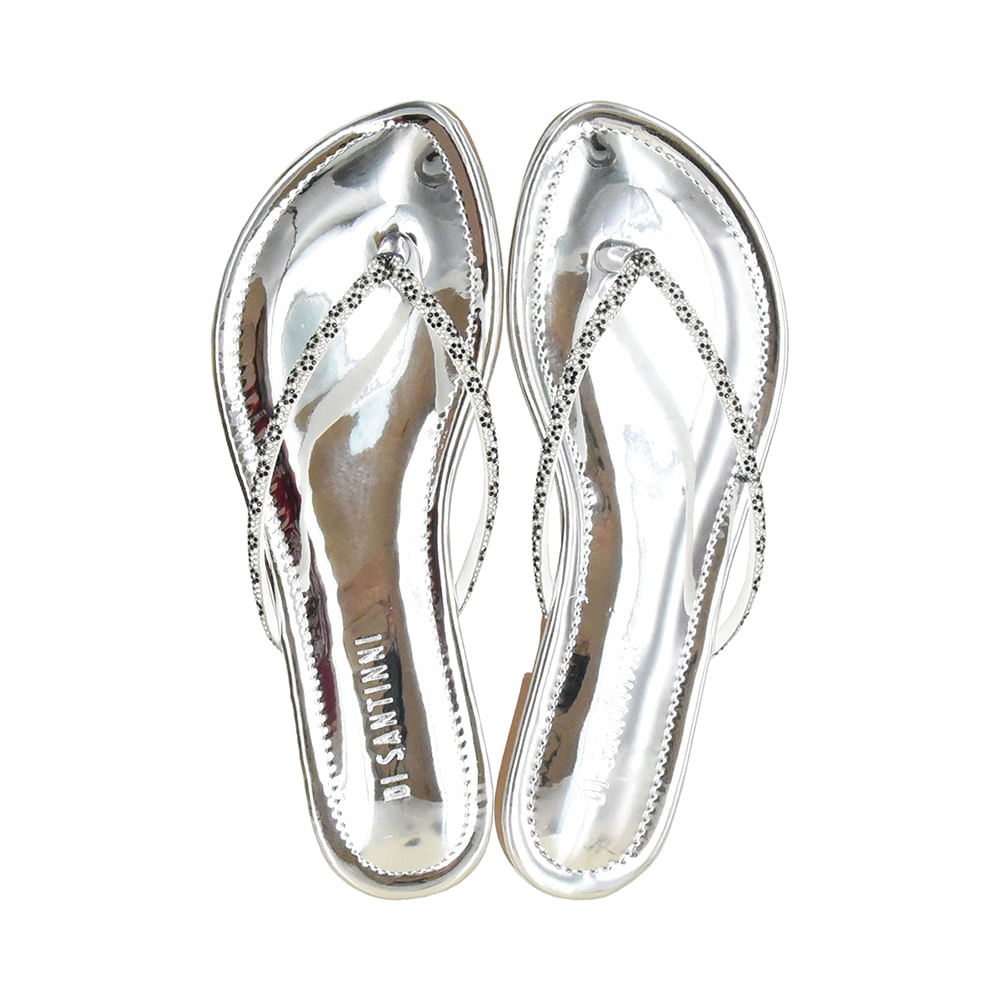 Chinelo com Brilhos de Flor Di Santinni Feminino Prata