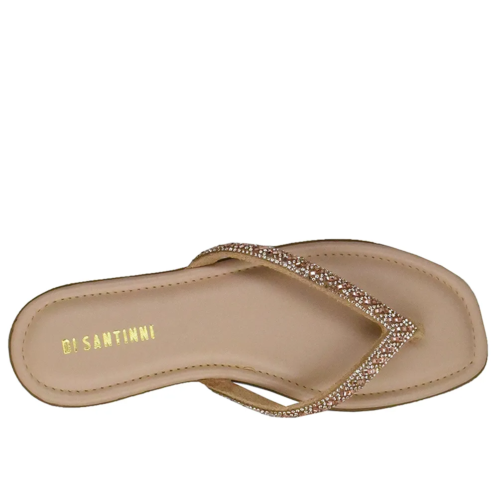 Chinelo Quadrado com Tira de Strass Di Santinni Feminino Bege