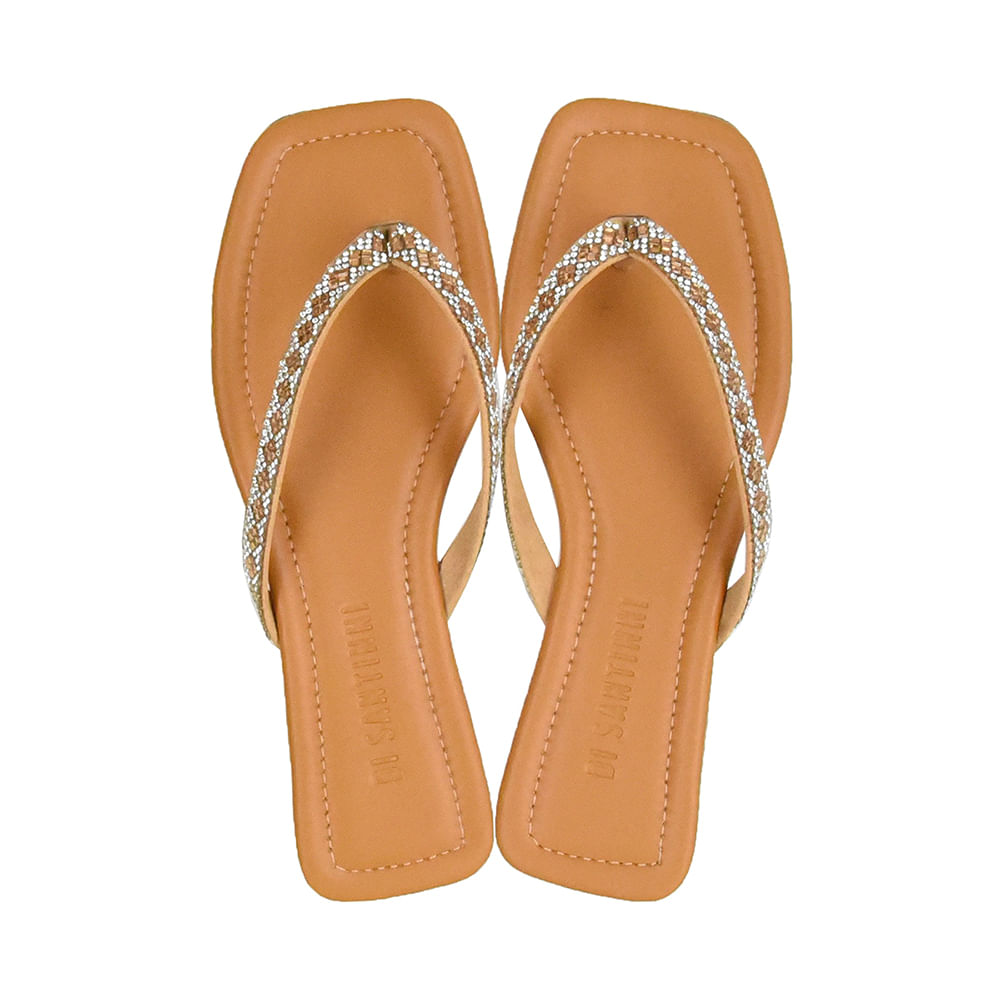 Chinelo Feminino Quadrado com Strass Di Santinni Caramelo