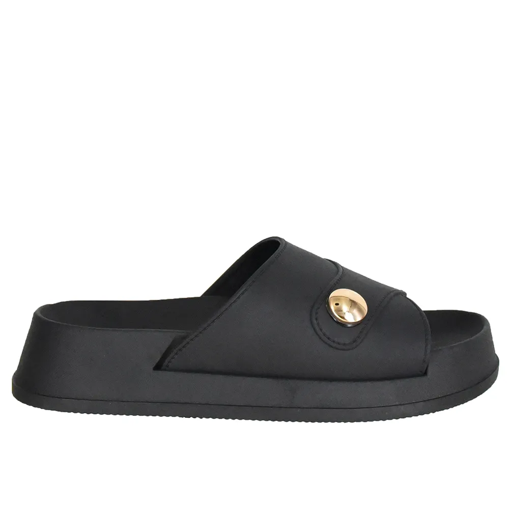 Chinelo Slide Tira Grossa com Metalizado Di Santinni Feminino Preto