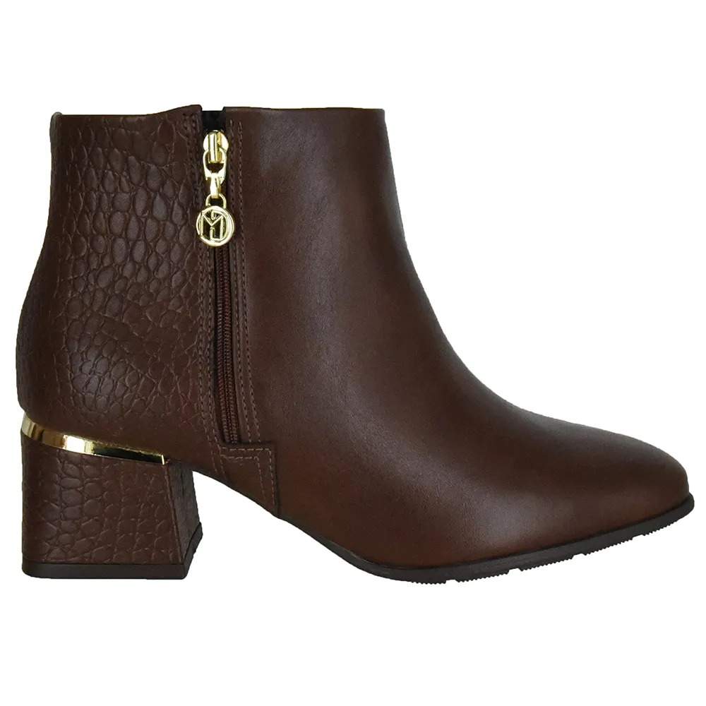 Bota Salto Baixo Textura Crocodilo Modare Feminina Marrom