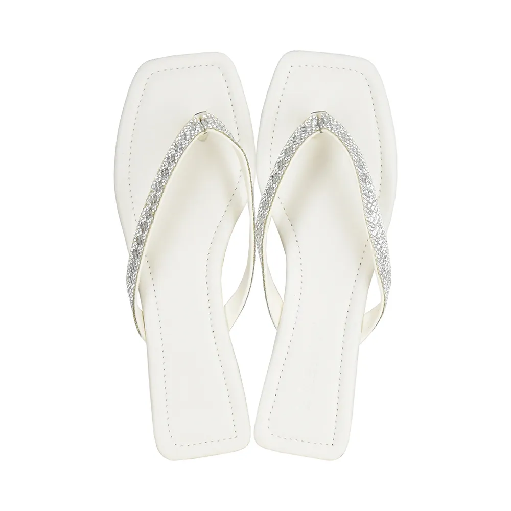 Chinelo Feminino Quadrado com Strass Di Santinni Off White