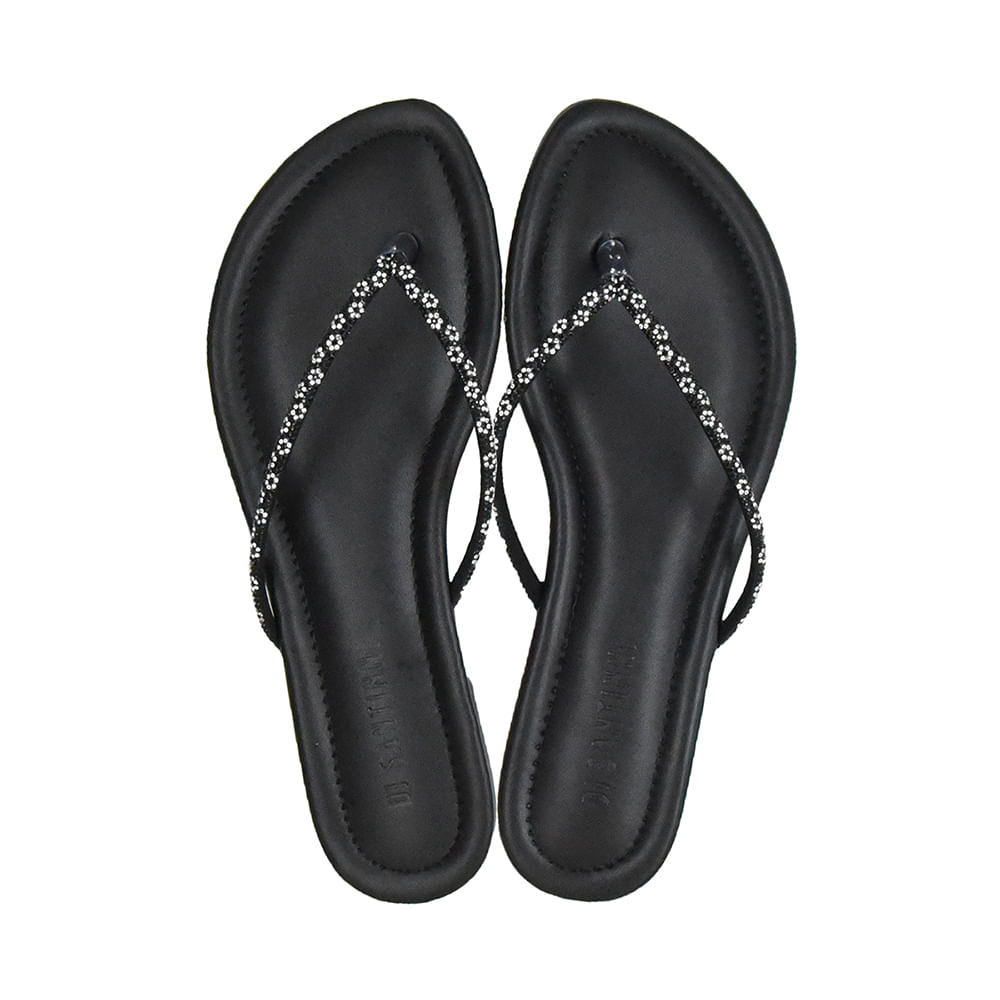 Chinelo com Brilhos de Flor Di Santinni Feminino Preto
