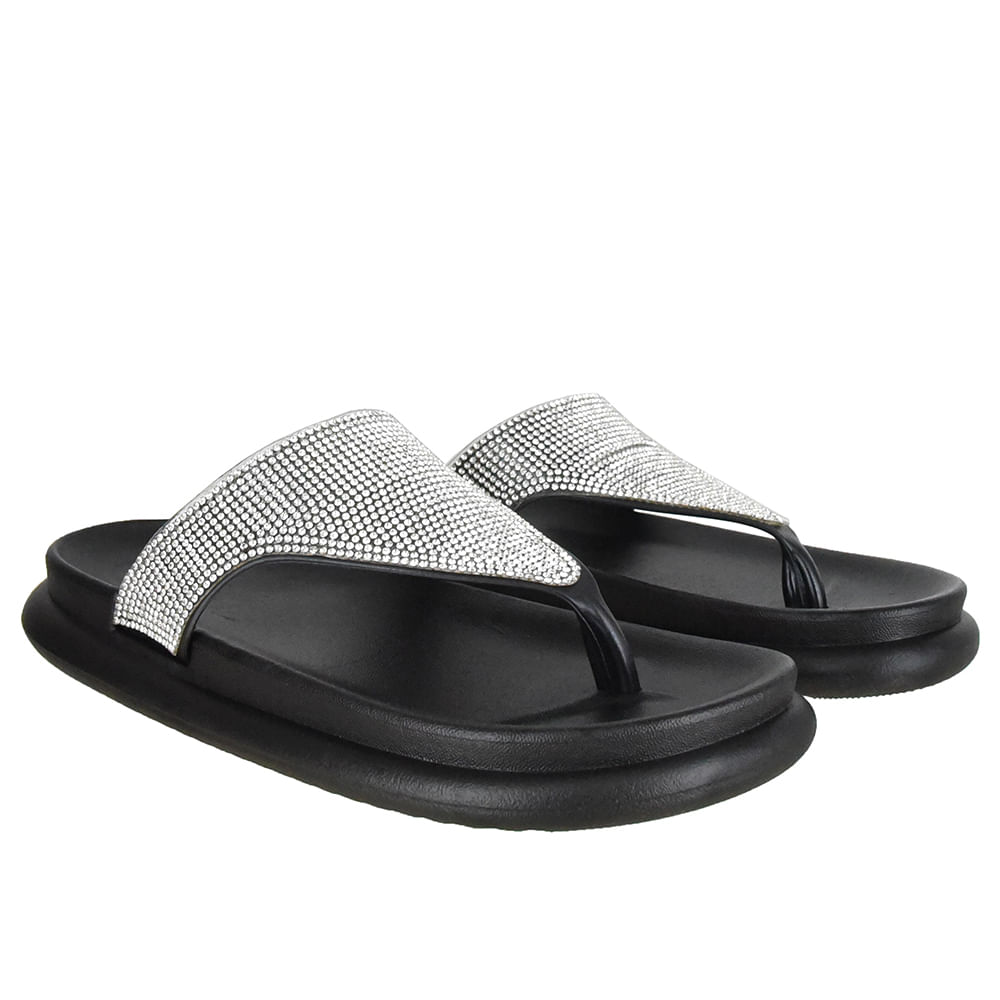 Chinelo de Dedo com Strass Di Santinni Feminino Preto
