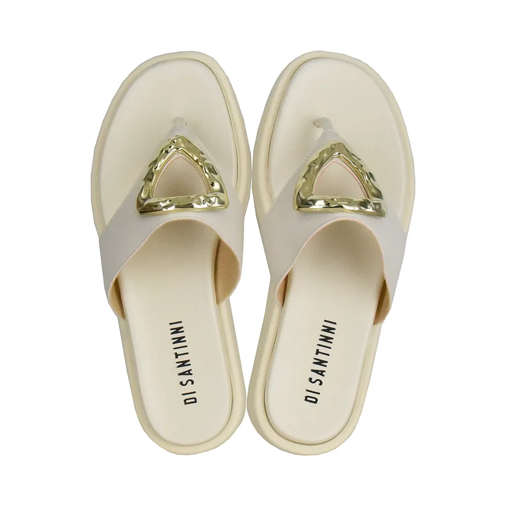 Chinelo com Tiras Largas e Detalhe em Metal Di Santinni Feminino Off White