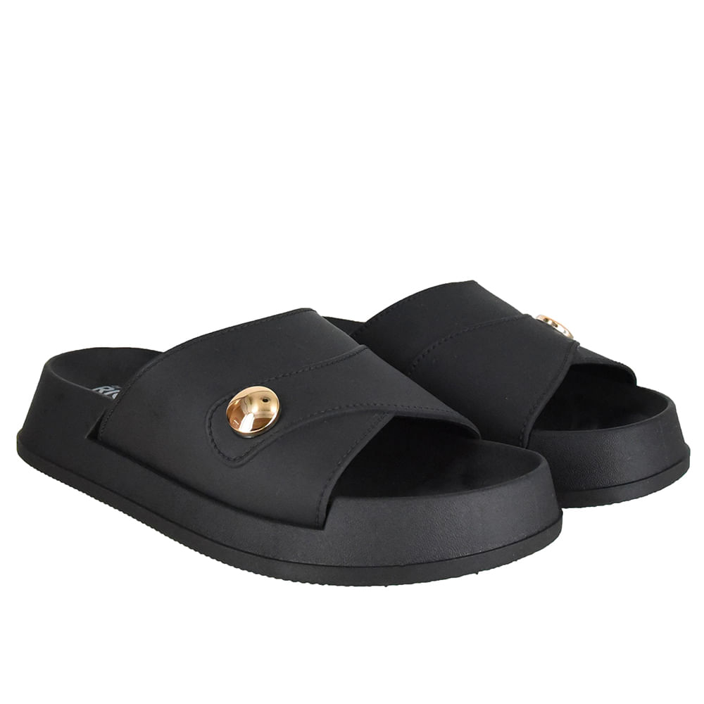 Chinelo Slide Tira Grossa com Metalizado Di Santinni Feminino Preto
