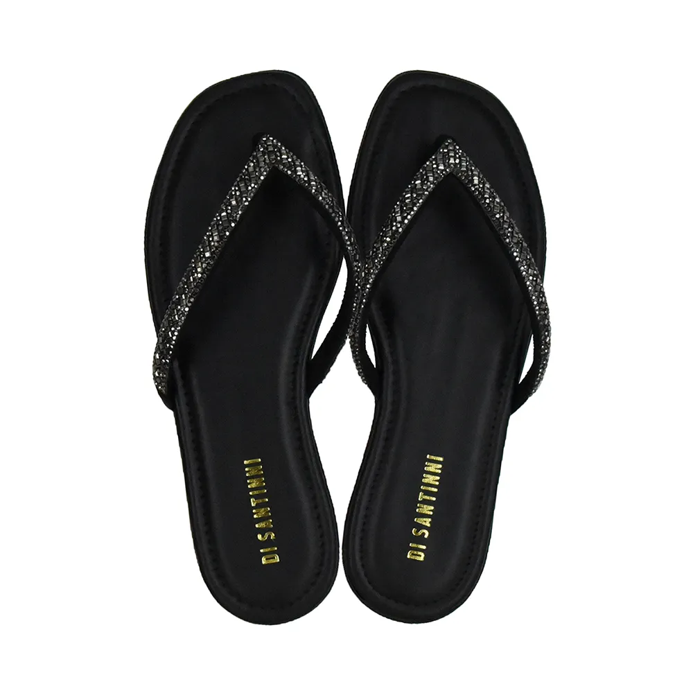 Chinelo Quadrado com Tira de Strass Di Santinni Feminino Preto